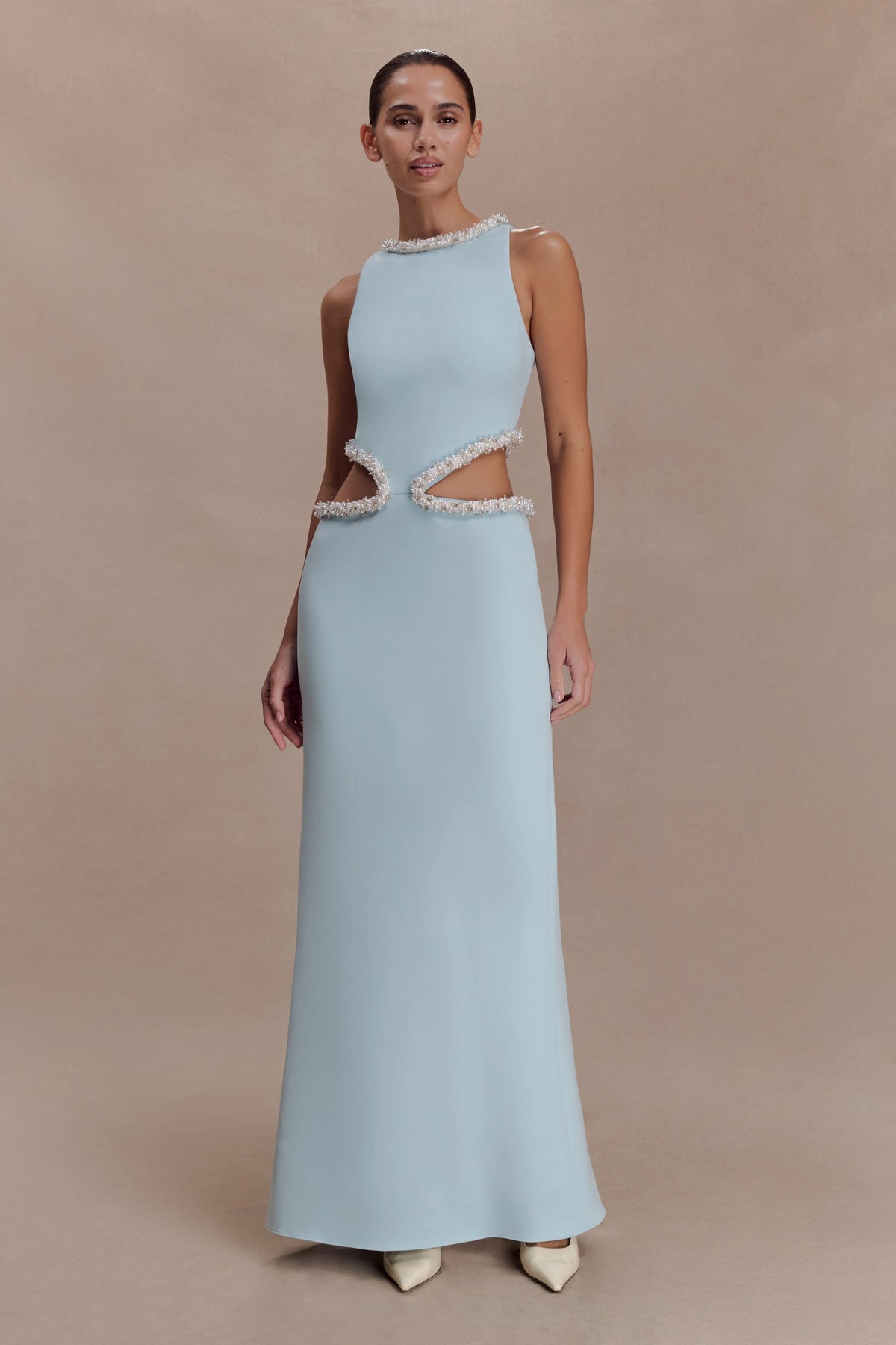 Nicole Embellished Cut Out Maxi Dress - Pale Blue