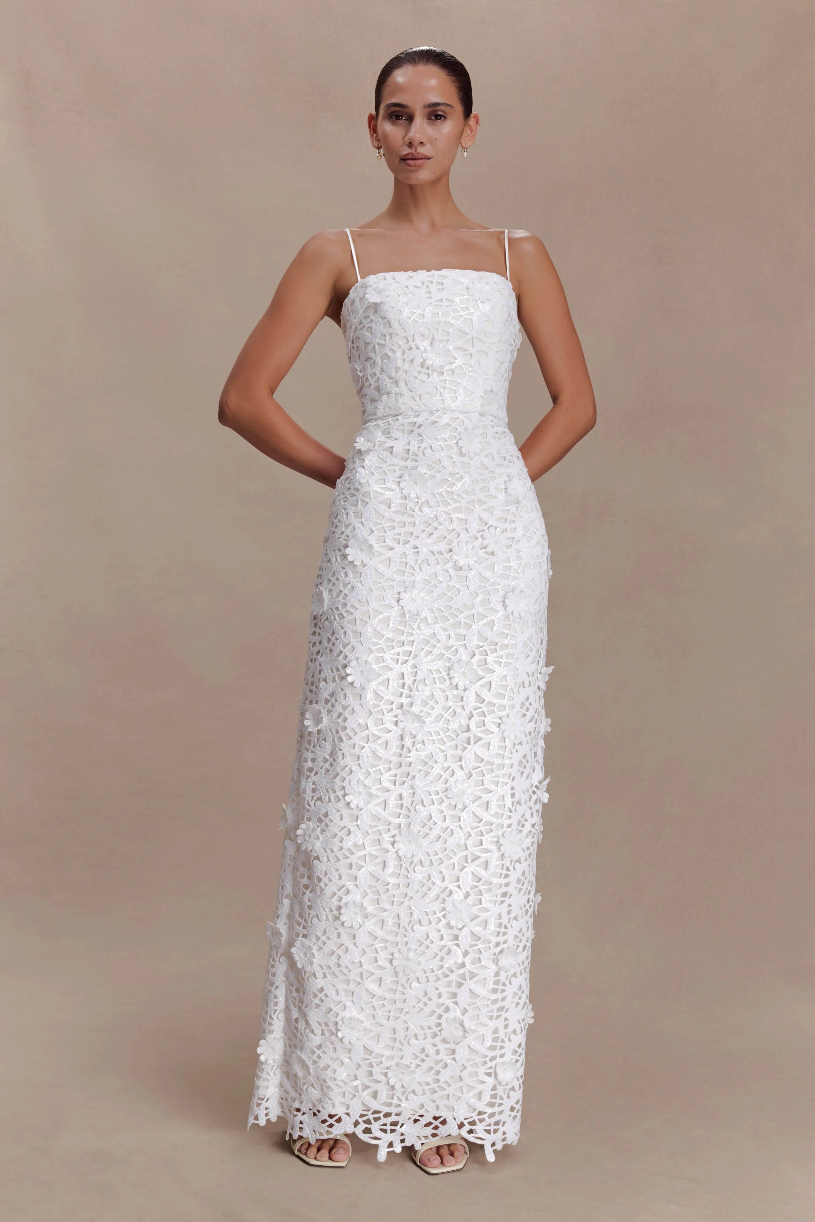 Josefa Sequin Lace Maxi Dress - White