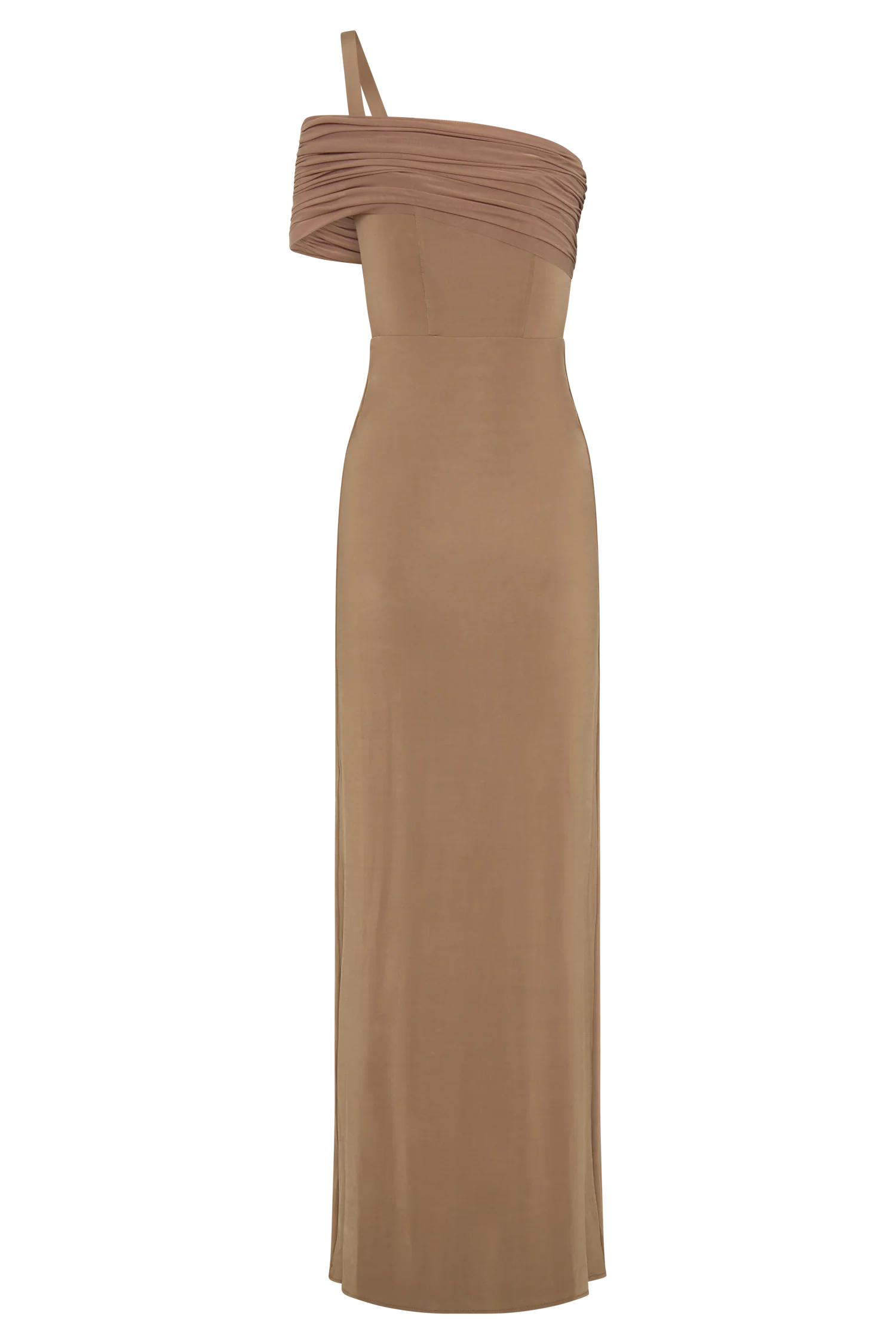 Hanh One Shoulder Mesh Maxi Dress - Tan